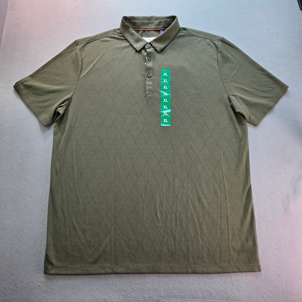 Modern Ambition Mens XL Green Diamond Textured Polo Shirt Short Sleeve Technical